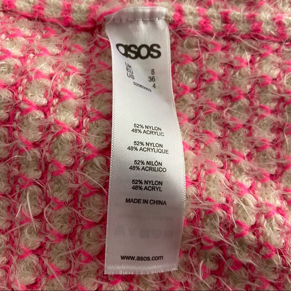 ASOS Knit Tube Skirt Neon Pink Fuzzy White Polka Dot Size 4 - Picture 6 of 6